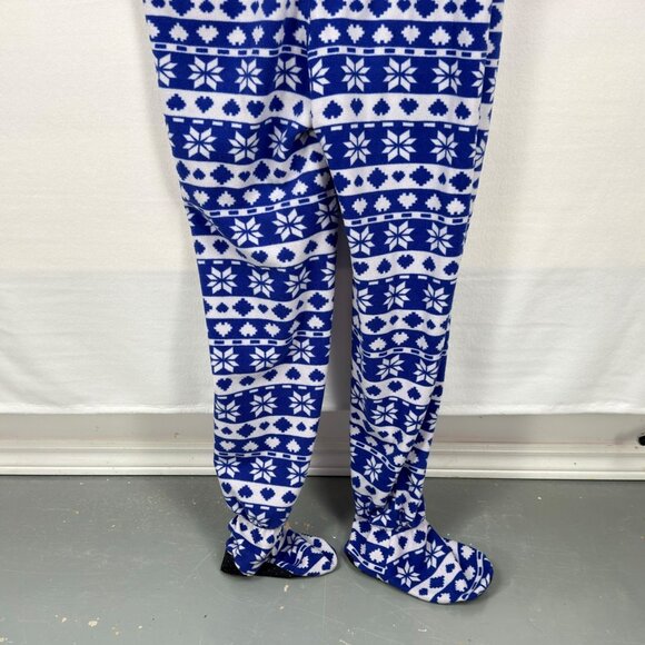 g21 Womens Large Blue Fair Isle Fleece Footed One Piece Pajama Zip Front Gripper - Picture 7 of 15